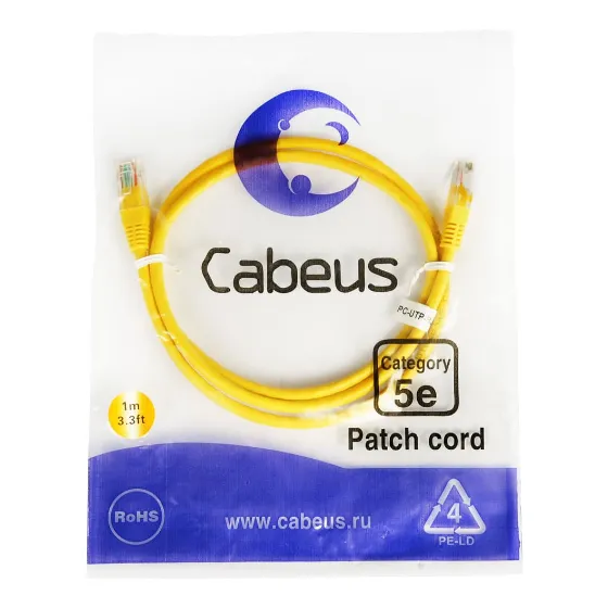 Cabeus PC-UTP-RJ45-CAT.5E-1M-YL Патч-корд U/UTP, категория 5e, неэкранированный, цвет желтый, 1.0 м