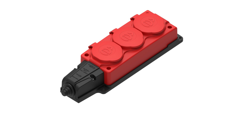 MultiSet Колодка 3х розетка 2К+З каучуковая 16А/250В IP44 Красная
