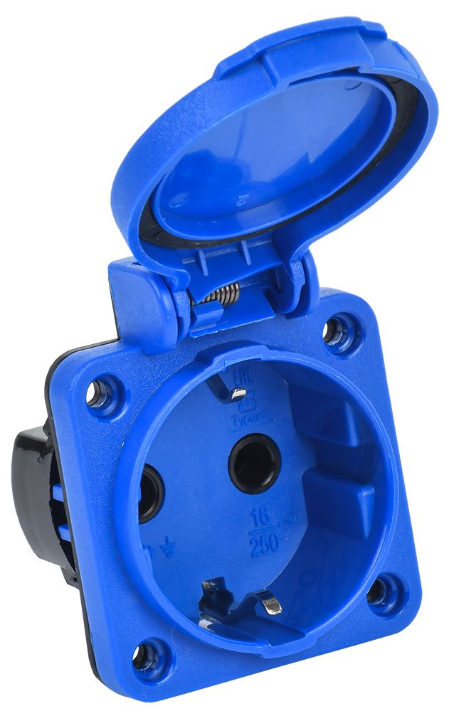 Розетка панельная SCHUKO РП12-3 с крышкой IP54 синий MAGNUM