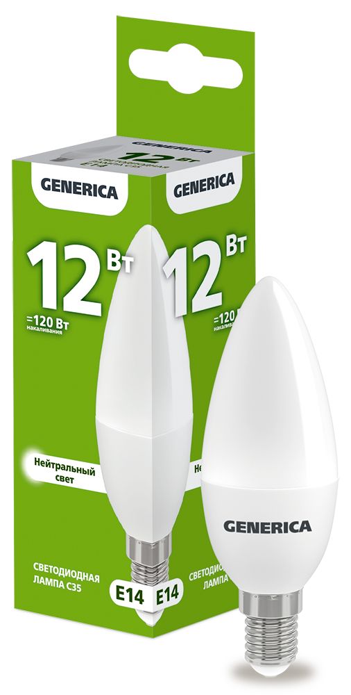Лампа светодиодная C35 свеча 12Вт 230В 4000К E14