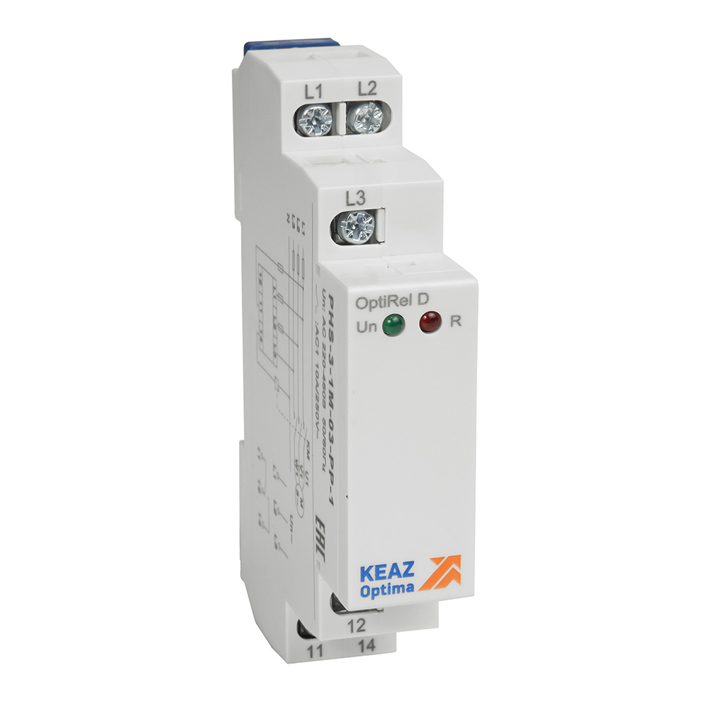 Реле контроля фаз OptiRel D PHS-3-1M-03-PP-1 чередования обрыва фаз трехфазный 1СО