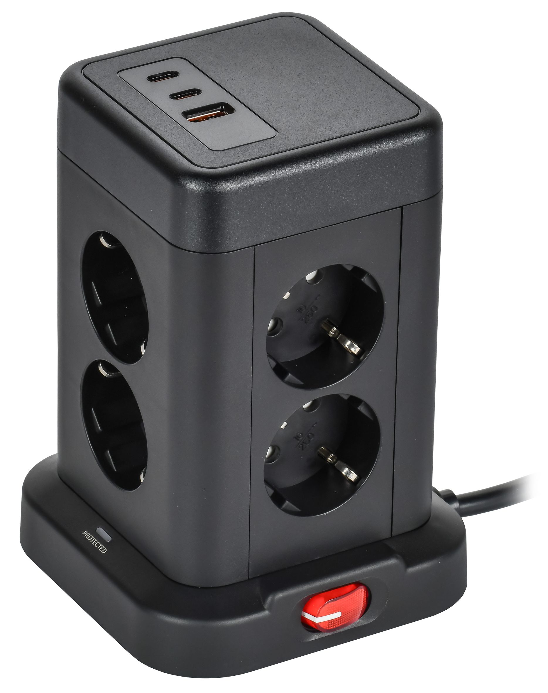 Удлинитель У08K 8 мест 2P+PE 1,5м 3х1,0мм2 16А/250В USB A+C 20Вт черный DOMINIC IEK