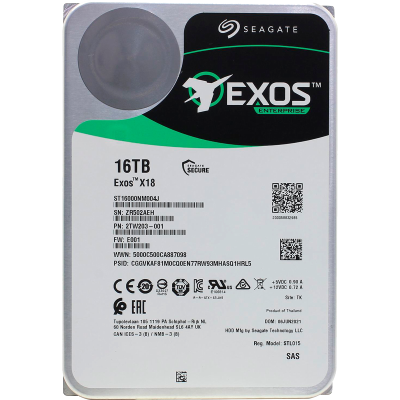 Жесткий диск 3.5'' 16 TБ Exos X18, SAS, 7200 об/мин, 256 МБ