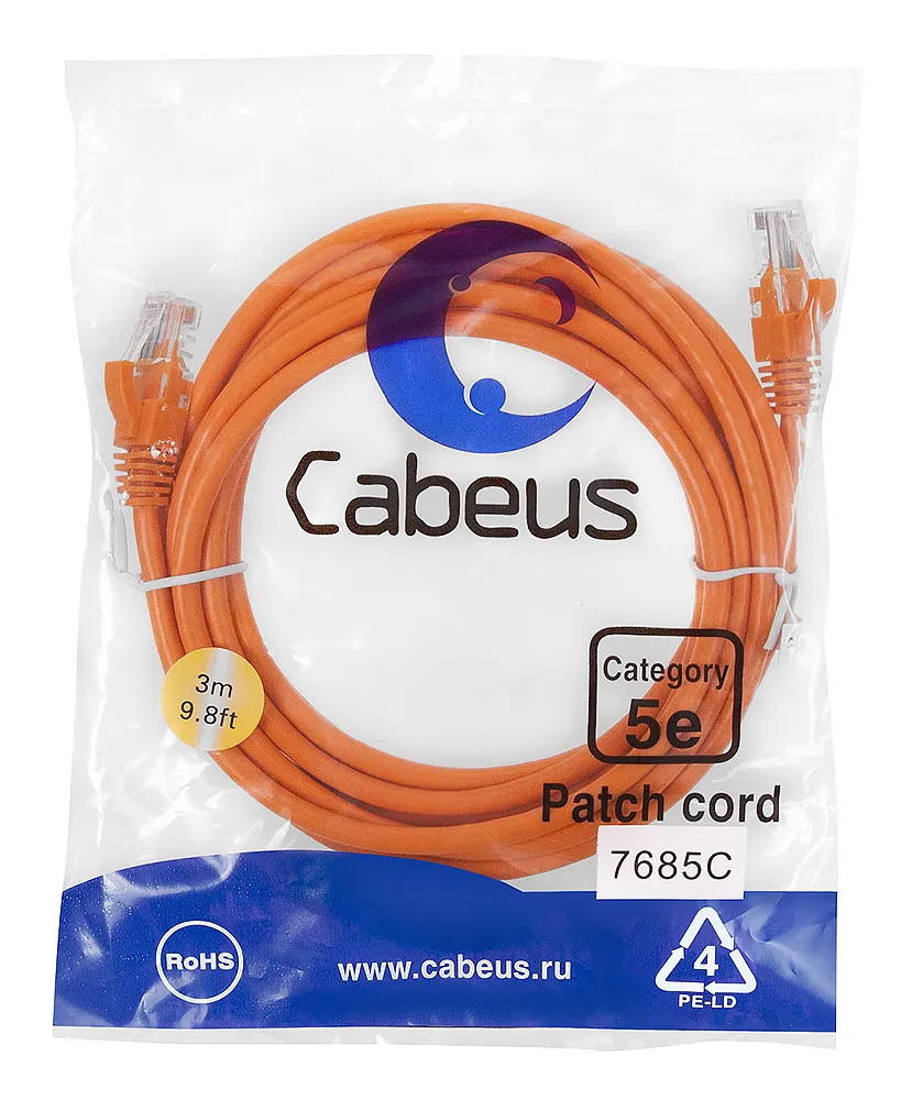 Патч-корд RJ45 UTP 5e Cabeus PC-UTP-RJ45-Cat.5e-3m-OR PVC оранжевый 3 метра