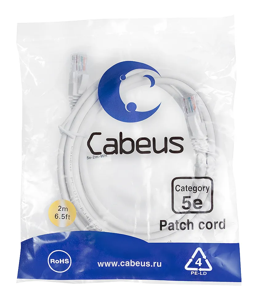 Патч-корд RJ45 UTP 5e Cabeus PC-UTP-RJ45-Cat.5e-2m-WH PVC белый 2 метра