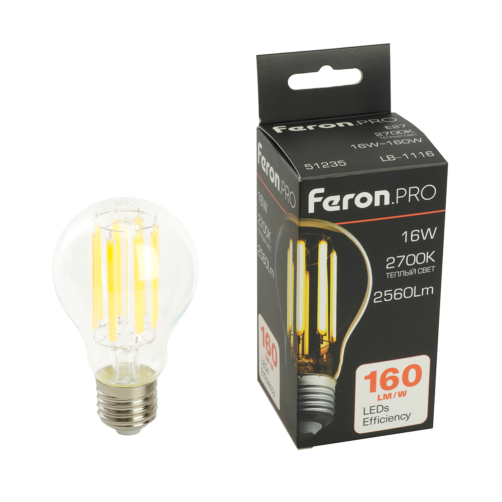 Лампа светодиодная LED 16вт Е27 теплый FILAMENT .PRO