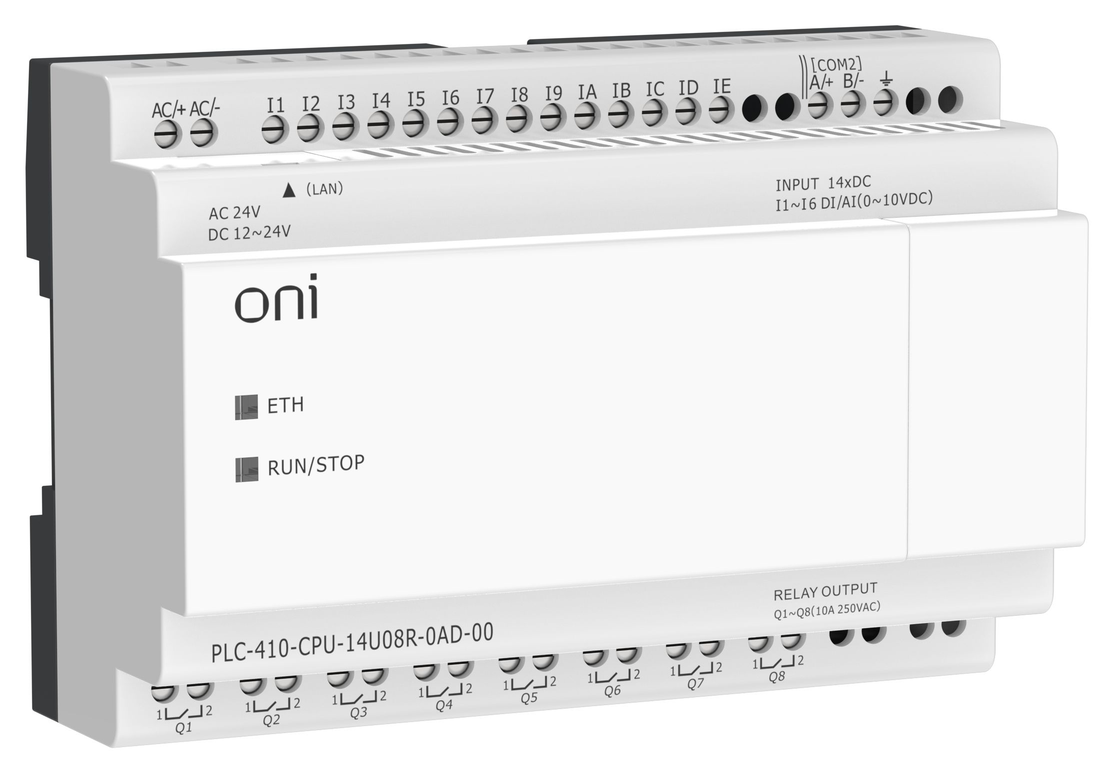 ПЛК 410 Модуль ЦПУ 8 DI 6 UI (0-10 В/DI) 8 RO 12В-24В DC или 24В AC с Ethernet портом без экрана