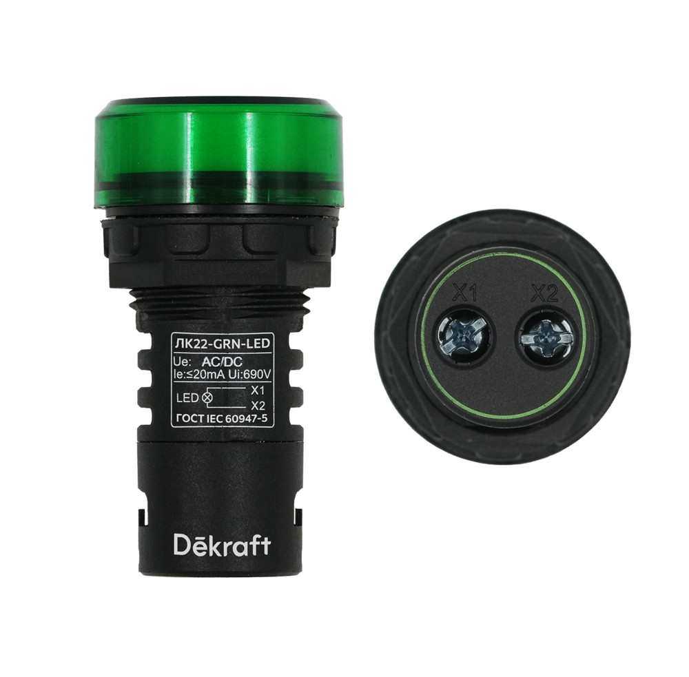 Лампа ADDS 22мм зеленая LED 22 24В AC/DC
