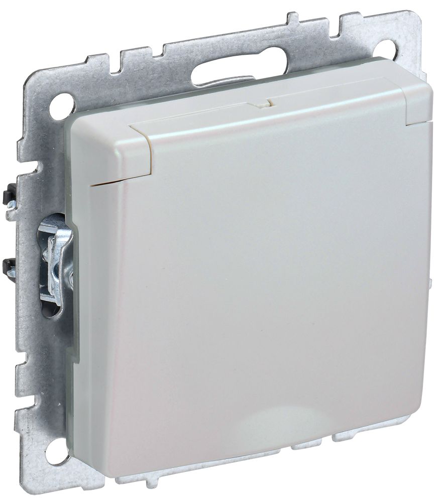 BRITE Розетка 1-местная с заземлением с защитными шторками и крышкой 16А IP44 РСбш10-3-44-БрЖ жемчуг