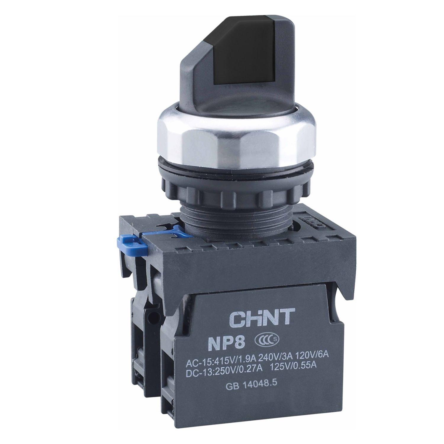 Переключатель без подсветки NP8-11X/312, 3 положение с фиксацией, черный, 1НО+1НЗ, IP65 (R)