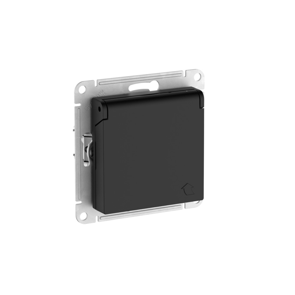 ATLASDESIGN розетка с заземл. со шторк. с крышкой, 16А, IP20,мех., быстрозажимные клеммы, карбон