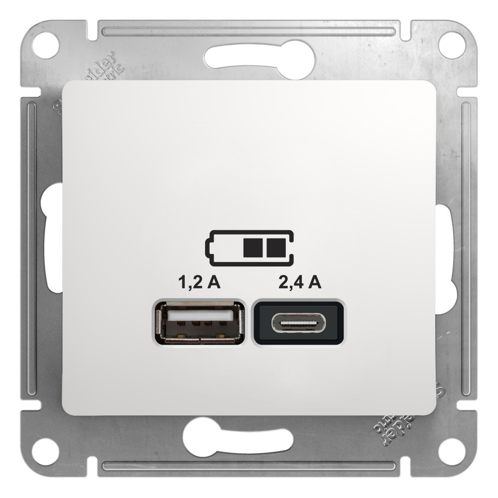GLOSSA USB розетка A+С, 5В/2,4 А, 2х5В/1,2 А, механизм, белый