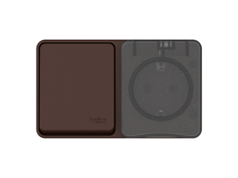 AtlasDesign PROFI IP54 О/У блок: РОЗ. з/к со шт. 16А, ВЫКЛ.1-клав.10А, коричневый