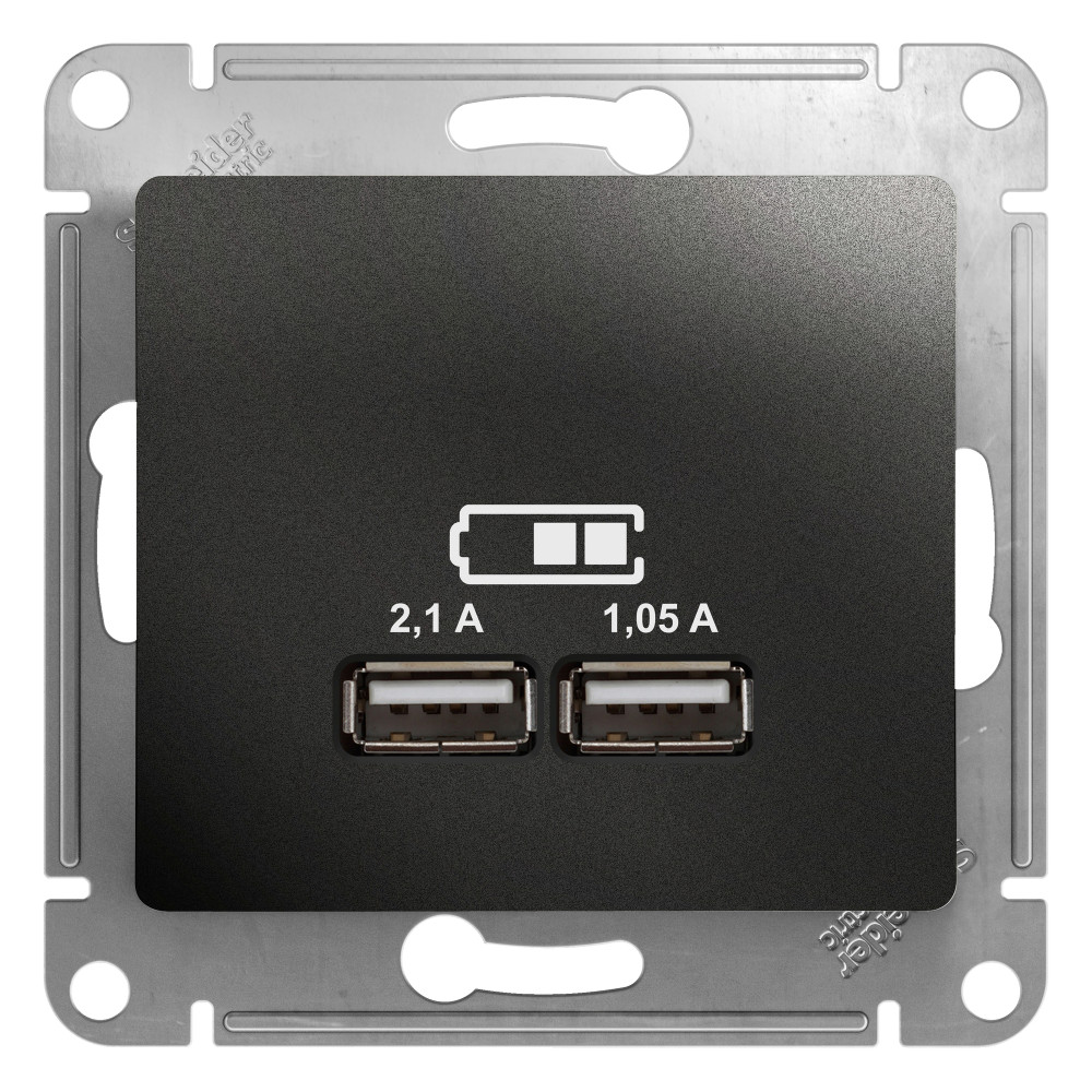 Розетка GLOSSA USB A+A 5В/2100мА 2х5В/1050мА механизм антрацит