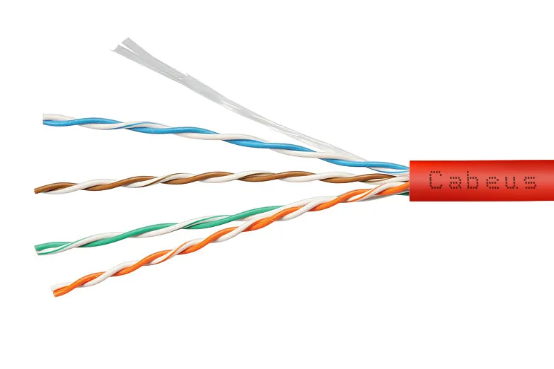 Витая пара Cabeus UTP-4P-Cat.5e-SOLID-LSZH-RD, категория 5e, 4 пары (24 AWG), одножильный, красный, 305 м