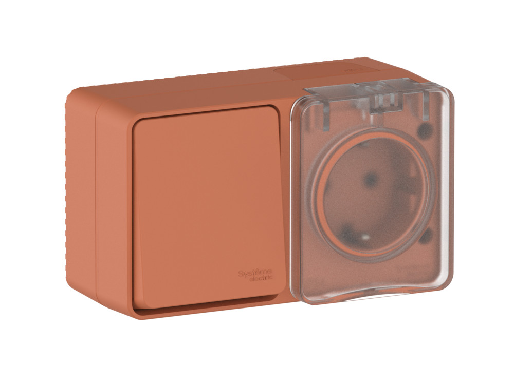 AtlasDesign PROFI IP54 О/У блок: РОЗ. з/к со шт. 16А, ВЫКЛ.1-клав.10А, терракотовый
