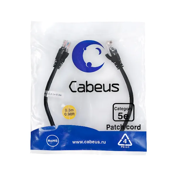 PC-UTP-RJ45-CAT.5E-0.3M-BK Cabeus