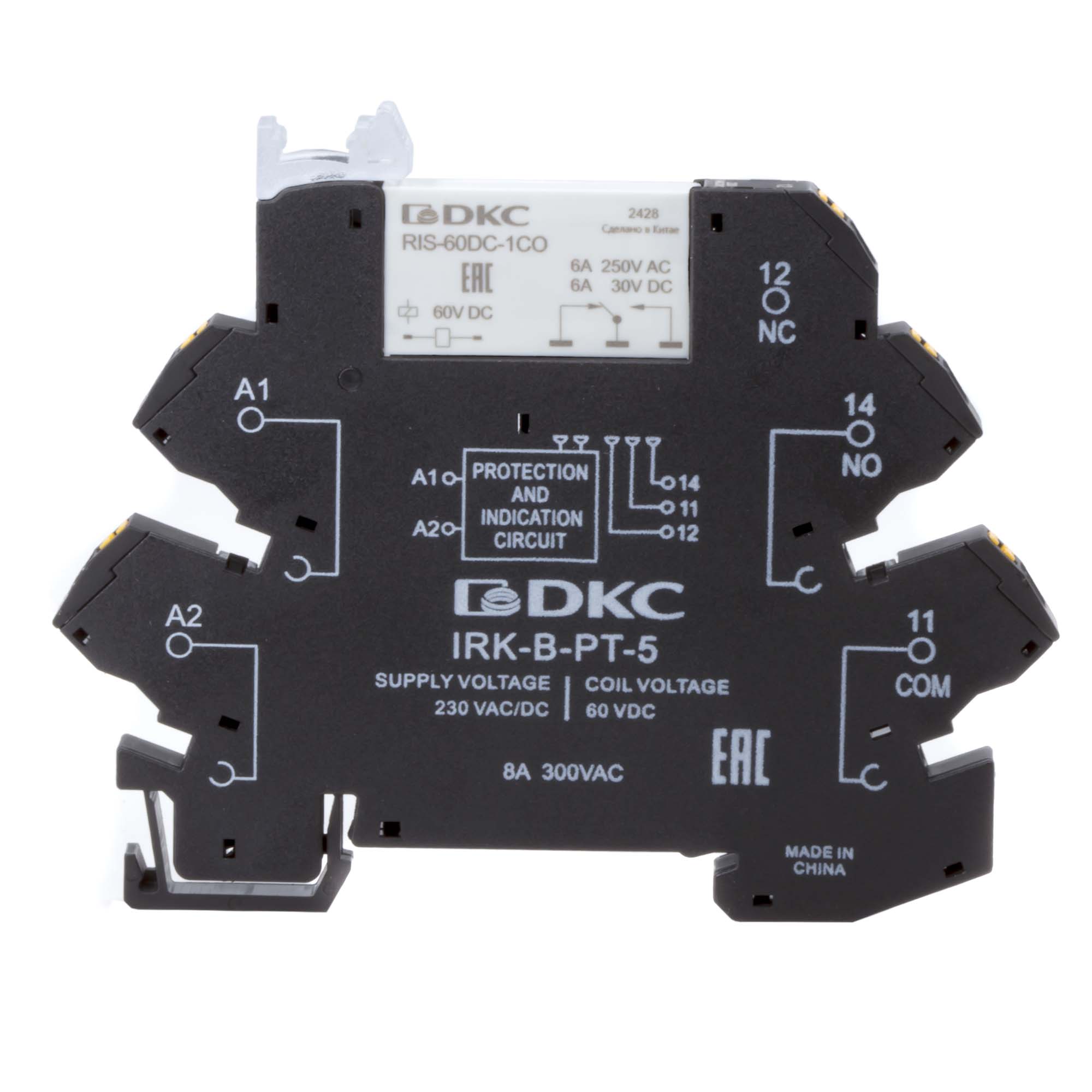 Реле интерфейсное, 1CO, коммутируемый ток 6 А, AgSnO, напряжение 230V AC/DC, push-in клеммы