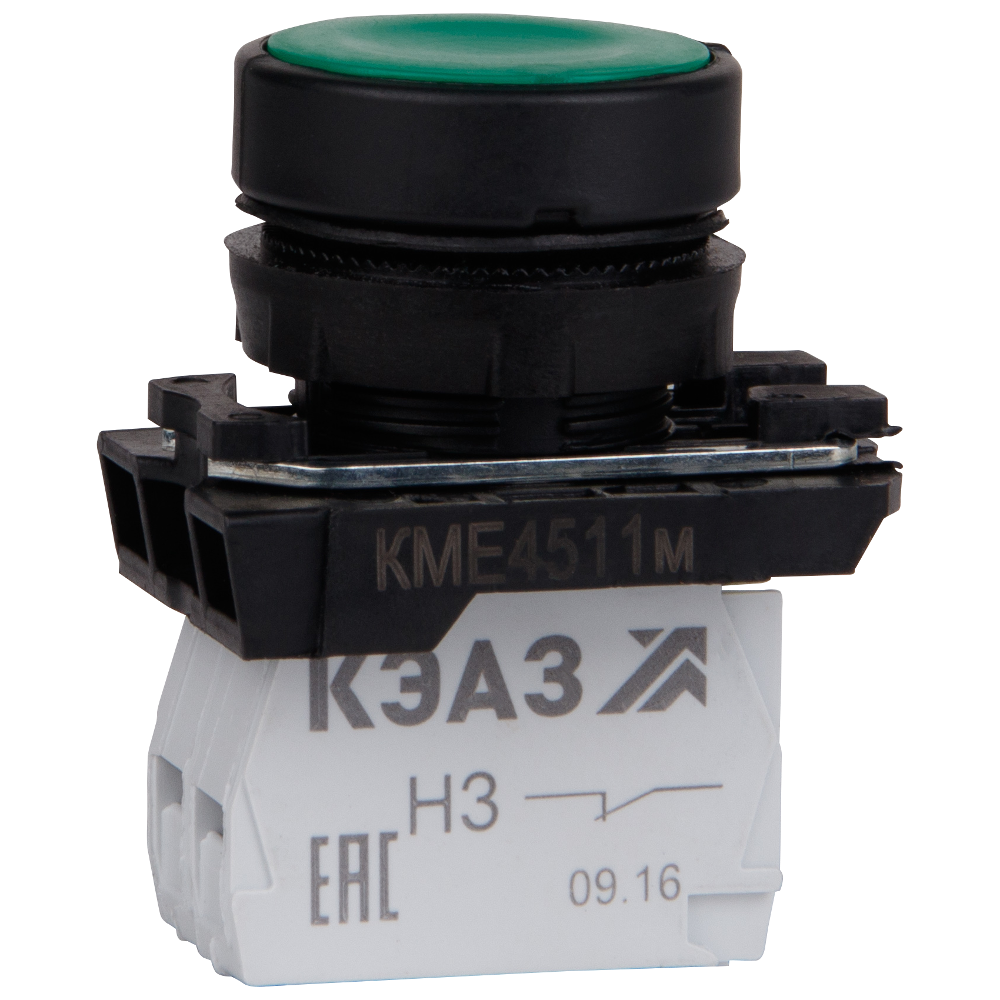 Кнопка КМЕ4511м-зеленый-1но+1нз-цилиндр-IP54