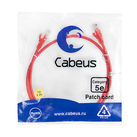 Cabeus PC-UTP-RJ45-CAT.5E-1M-RD Патч-корд U/UTP, категория 5e, неэкранированный, цвет красный, 1.0 м