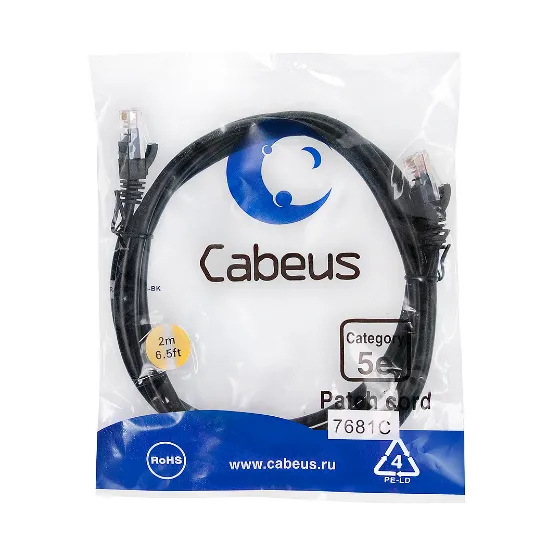 Cabeus PC-UTP-RJ45-CAT.5E-2M-BK Патч-корд U/UTP, категория 5e, неэкранированный, цвет черный, 2.0 м