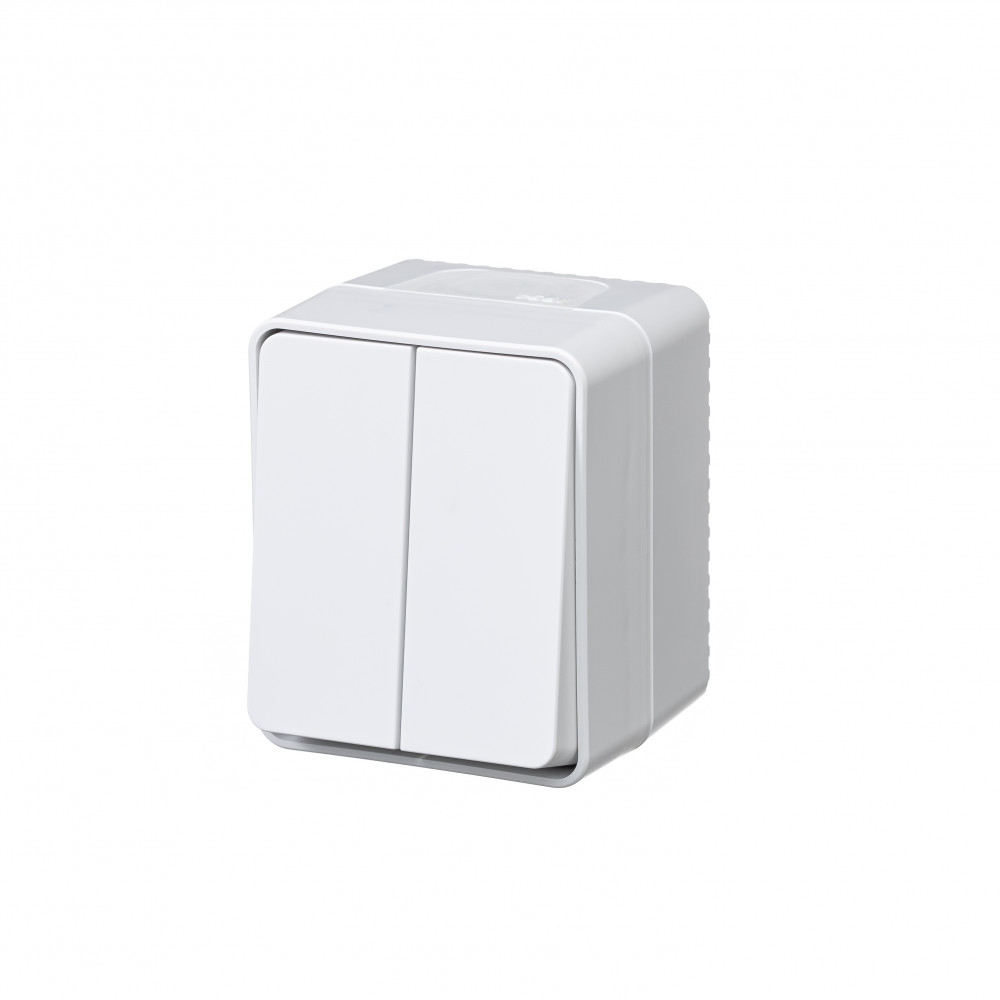AtlasDesign Profi54 выключатель двухклавишный IP54 10 АХ, белый, Россия
