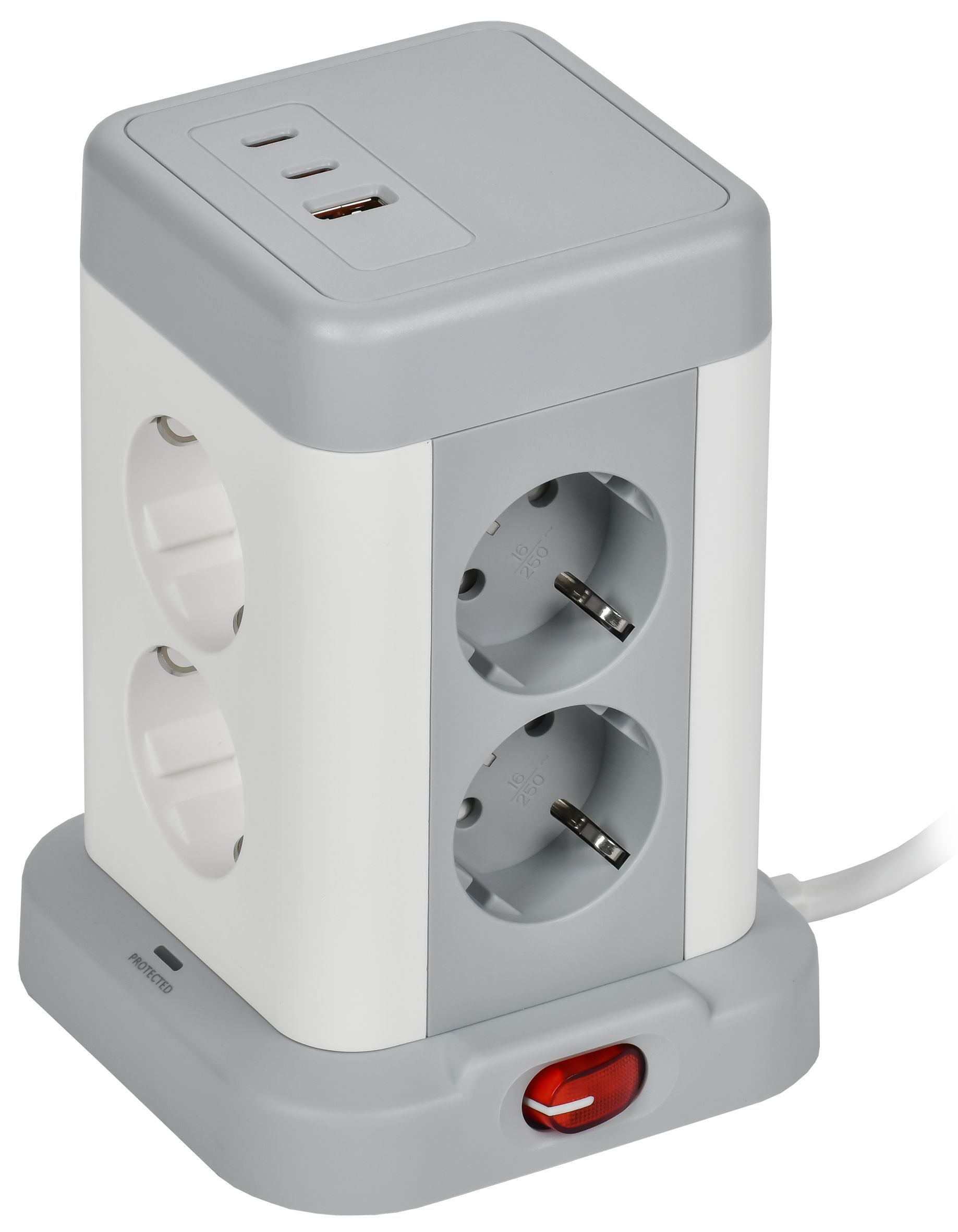 Удлинитель У08K 8 мест 2P+PE 1,5м 3х1,0мм2 16А/250В USB A+C 20Вт серый DOMINIC IEK