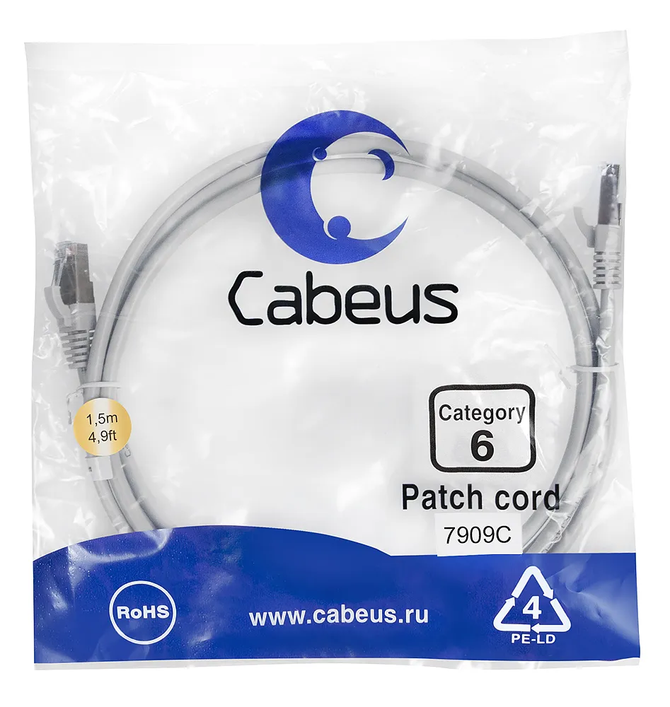 Патч-корд RJ45 F/UTP 6 Cabeus PC-FTP-RJ45-Cat.6-1.5m-LSZH LSZH серый 1.5 метра