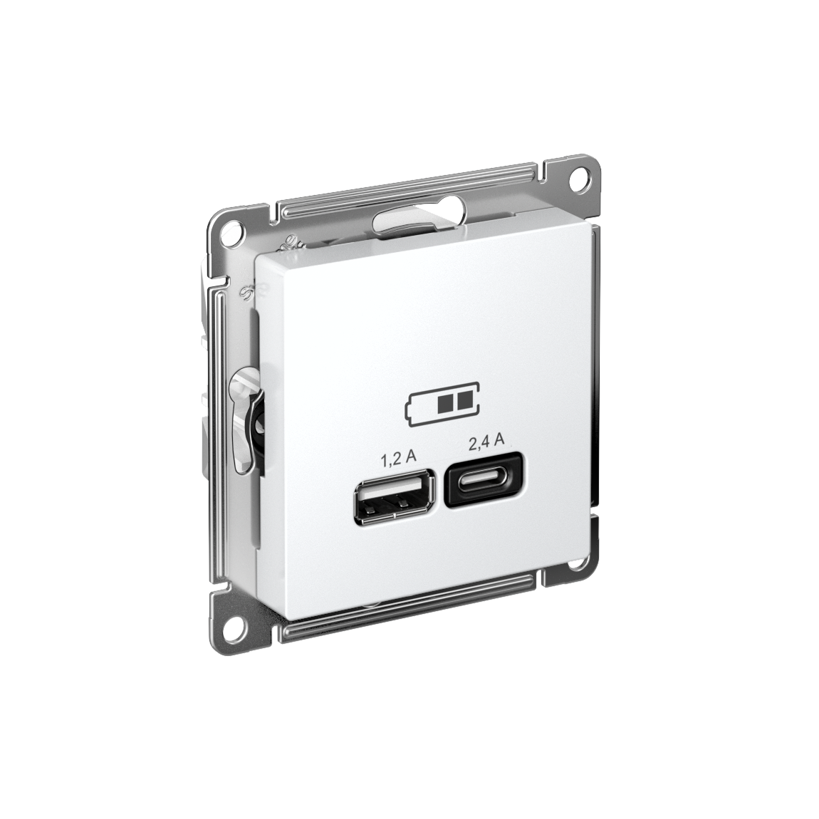 Розетка USB ATLASDESIGN A+С, 5В/2,4 А, 2х5В/1,2 А, механизм, белый