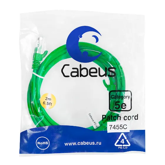 PC-UTP-RJ45-CAT.5E-2M-GN-LSZH Cabeus