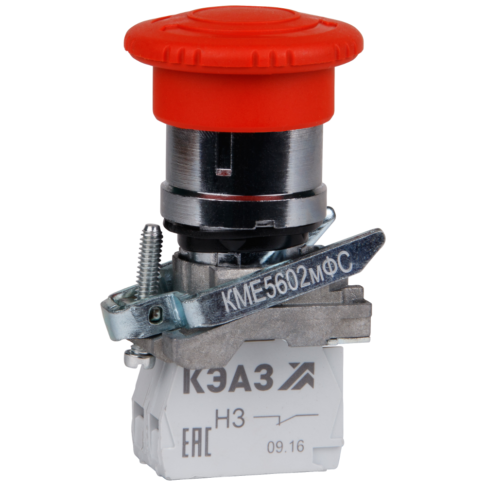 Кнопка КМЕ5602мФС-красный-0но+2нз-гриб-фикс-IP65
