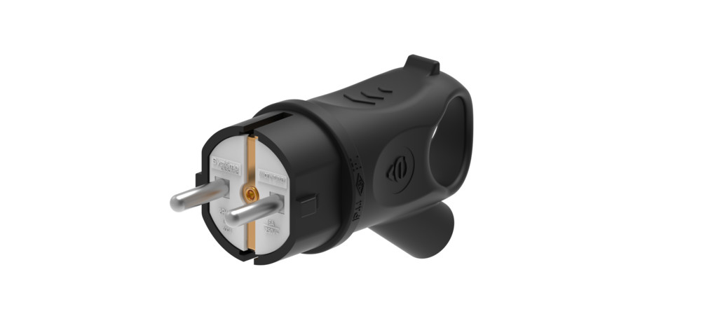 Вилка 2К+З угловая каучуковая 16А/250В IP44 Чёрная MultiSet