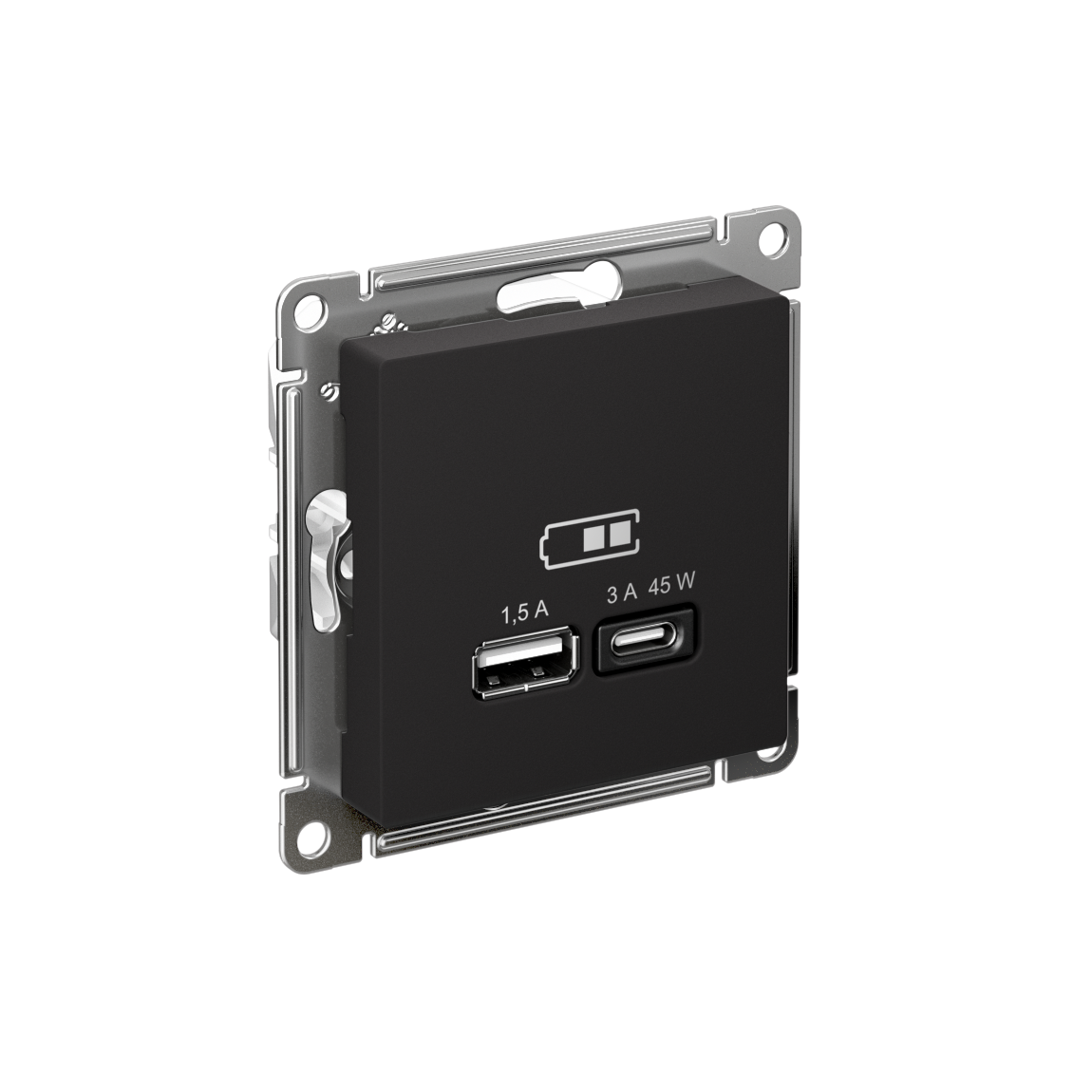 ATLASDESIGN USB розетка A + тип-C 45W высокоскор.заряд. QC, PD, механизм, карбон