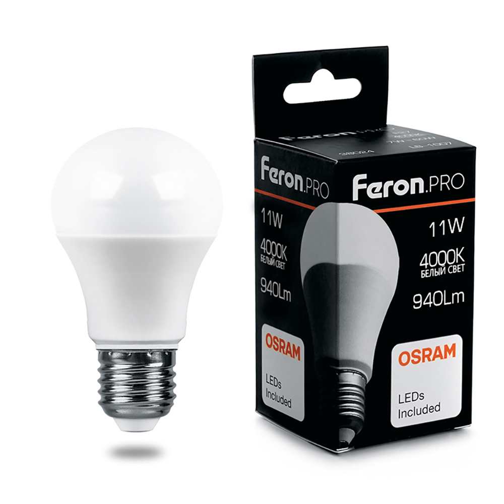 Лампа светодиодная LED 11вт Е27 белый .PRO