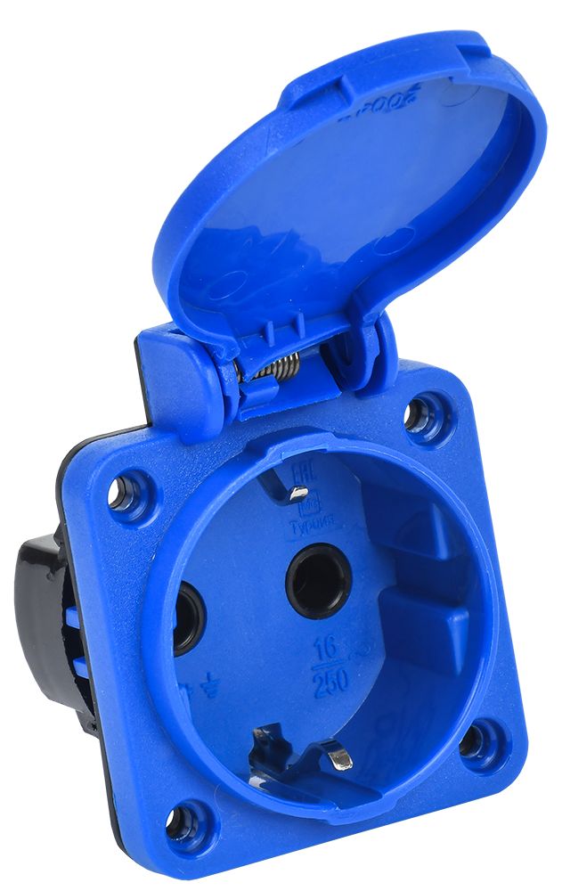 Розетка панельная SCHUKO РП11-3 с крышкой IP44 синий MAGNUM