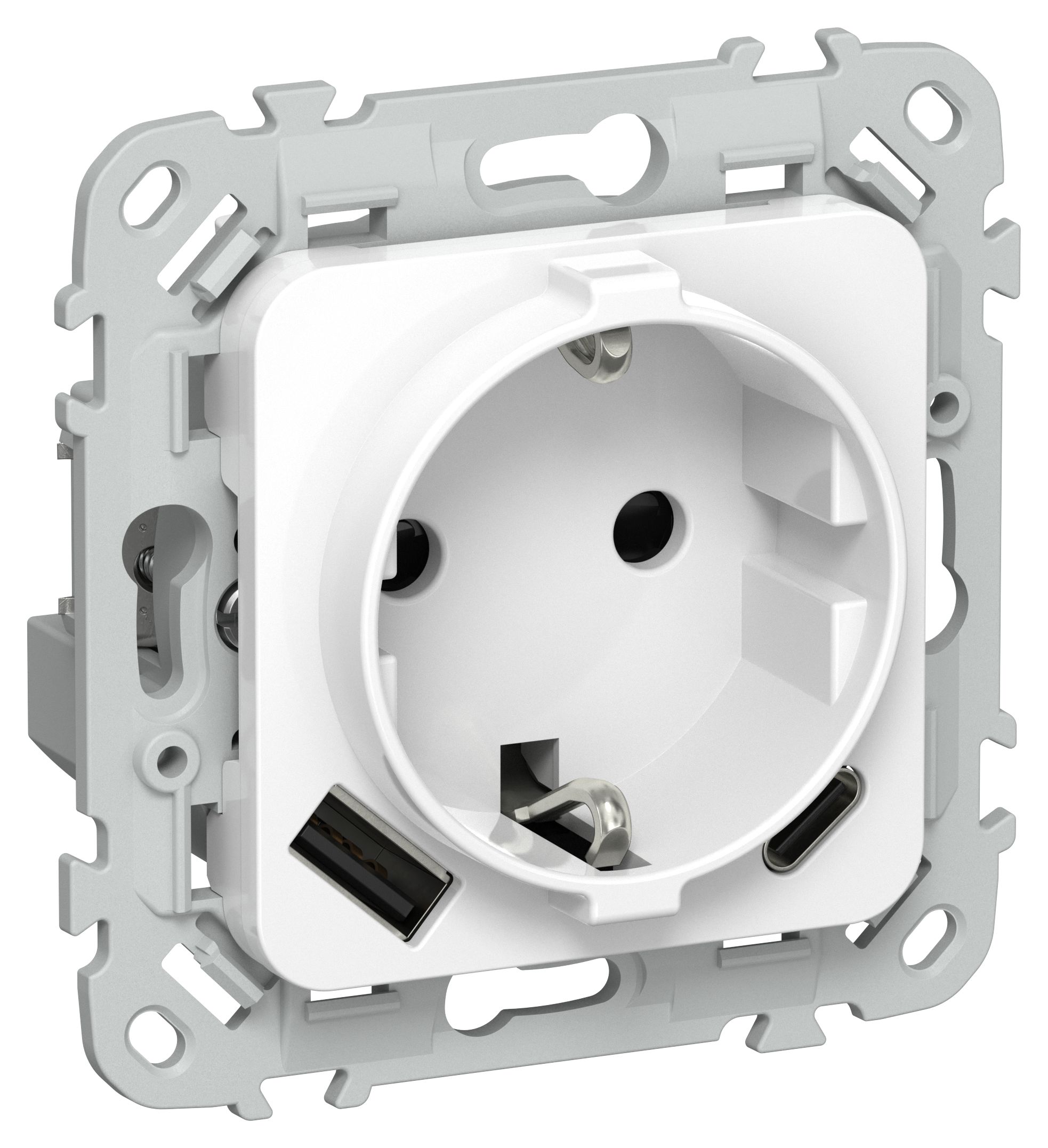 FLITE Розетка 1-местная с заземлением с защитными шторками 16А с USB A+C 20Вт безвинтовое крепление РСЮшс11-1-ФлБ белый