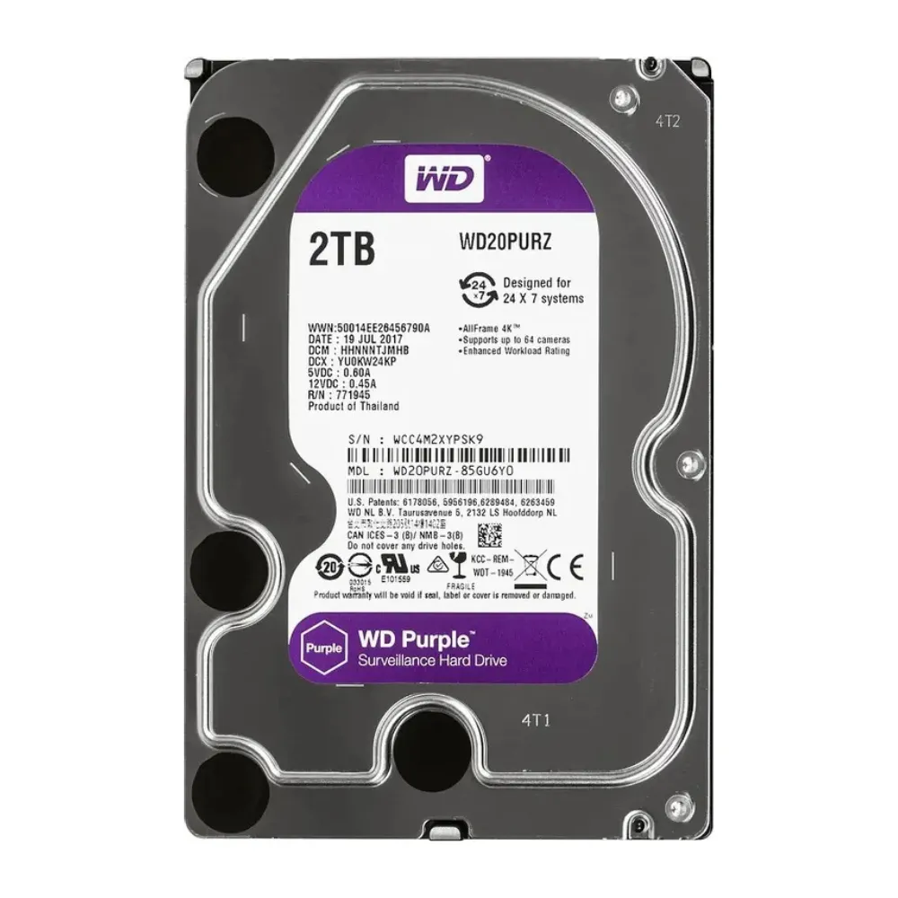 Жесткий диск WD Purple WD20PURZ, 2ТБ, HDD, SATA III, 3.5"