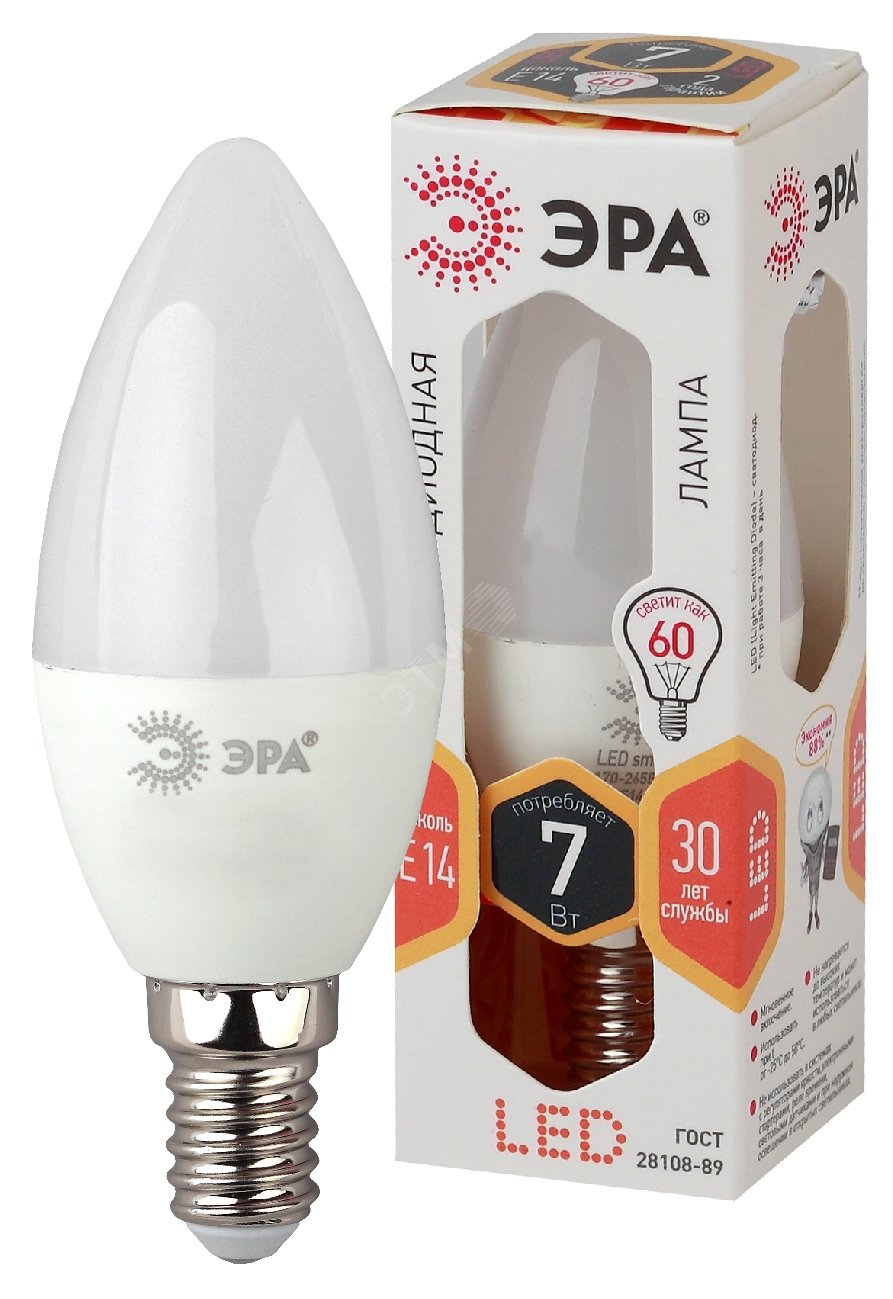 Лампа светодиодная LED 7 Вт 560Лм 2700К свеча теплый E14 170-265В LED B35-7W-827-E14 Standart