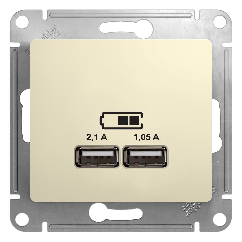 Розетка GLOSSA USB A+A 5В/2100мА 2х5В/1050мА механизм бежевый