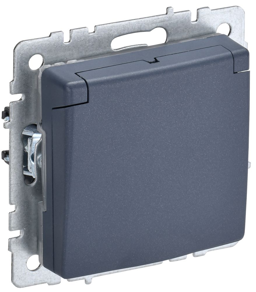BRITE Розетка 1-местная с заземлением с защитными шторками и крышкой 16А IP44 РСбш10-3-44-БрМ маренго