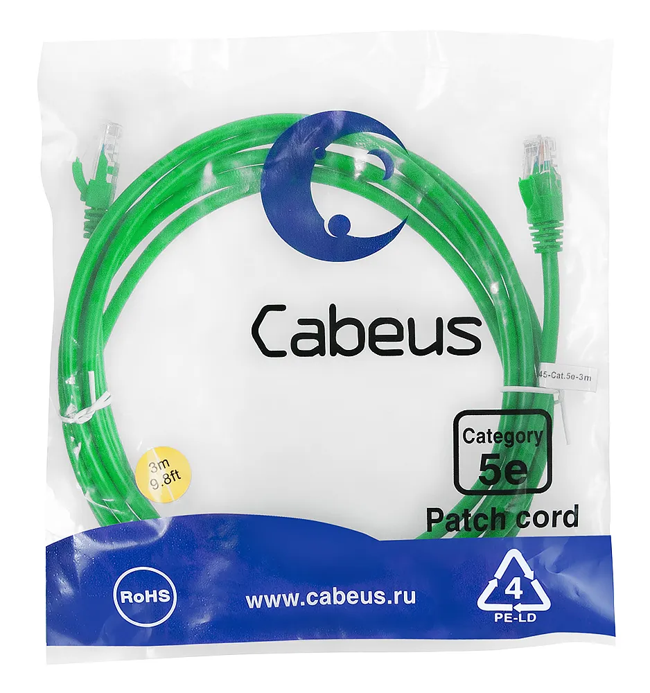 Патч-корд RJ45 UTP 5e Cabeus PC-UTP-RJ45-Cat.5e-3m-GN PVC зеленый 3 метра