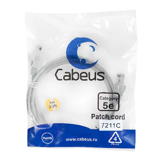 Cabeus PC-UTP-RJ45-CAT.5E-1M Патч-корд U/UTP, категория 5e, неэкранированный, цвет серый, 1.0 м