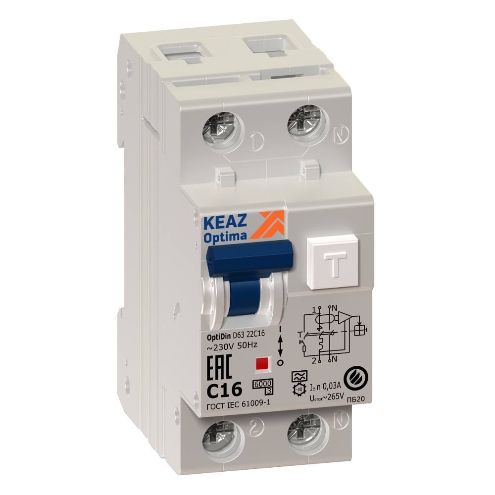 Выключатель автоматический дифференциального тока авдт с защитой от сверхтоков 2П 25А 30мА A OptiDin D63-22C25-A-УХЛ4