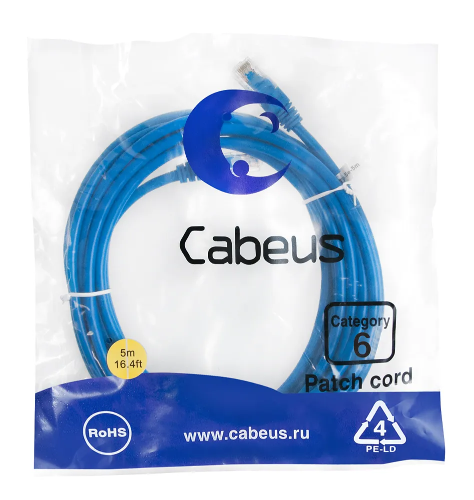 Патч-корд RJ45 UTP 6 Cabeus PC-UTP-RJ45-Cat.6-5m-BL PVC синий 5 метров