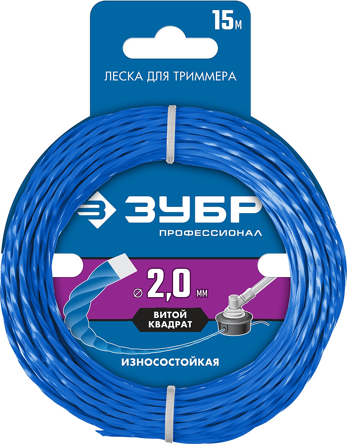 Леска для триммера витой квадрат 2.0 мм 15 м Профессионал