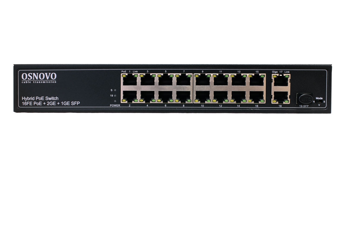 Коммутатор неуправляемый 16 портов RJ45/SFP 10 100 Мб/с PoE 292Вт