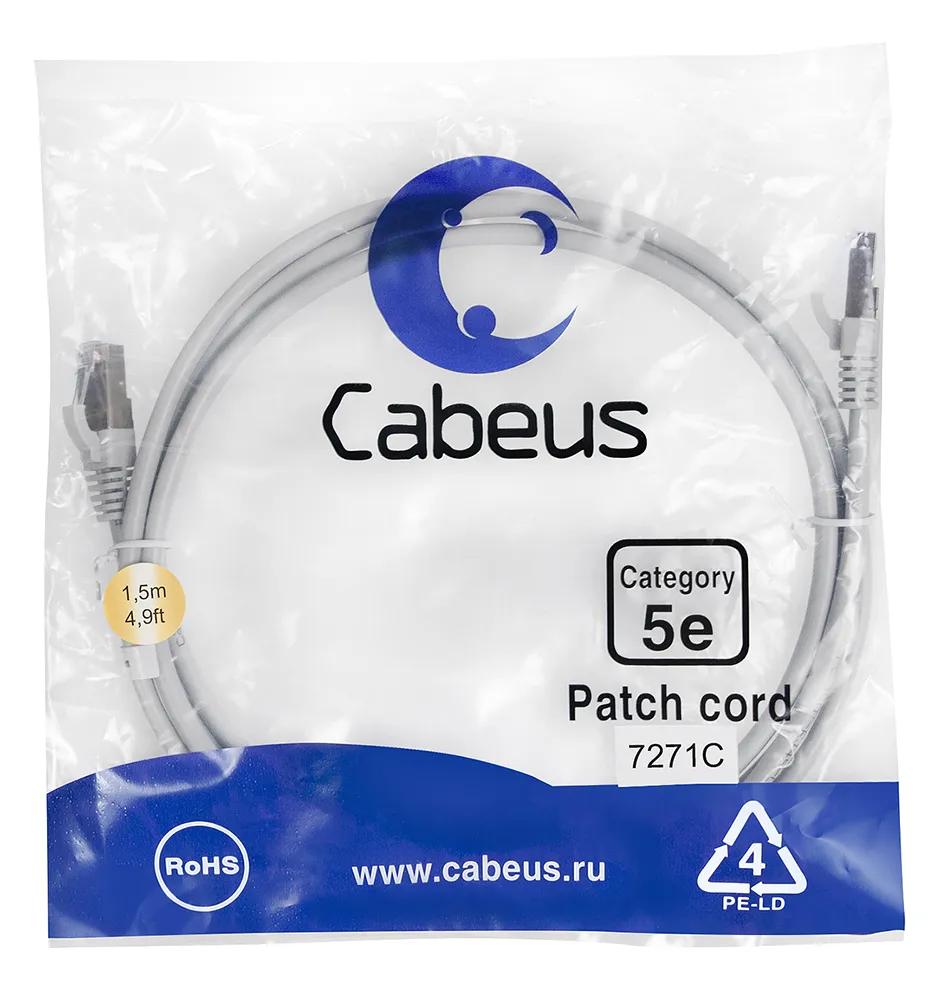 Патч-корд RJ45 F/UTP 5e Cabeus PC-FTP-RJ45-Cat.5e-1.5m PVC серый 1.5 метра
