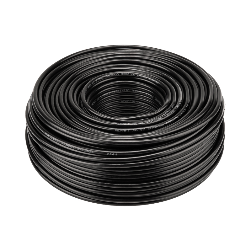 Кабель коаксиальный RG-6U, 75 Ом, CCS/Al/Al, 64%, OUT черный 100 м