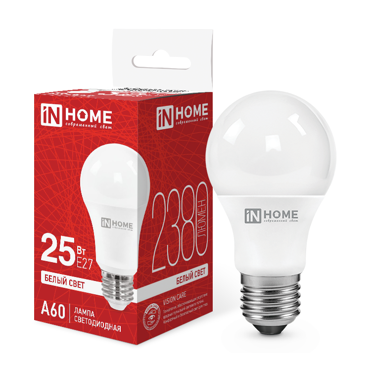 Лампа светодиодная LED-A60-VC 25Вт 230В Е27 4000К 2380Лм IN HOME