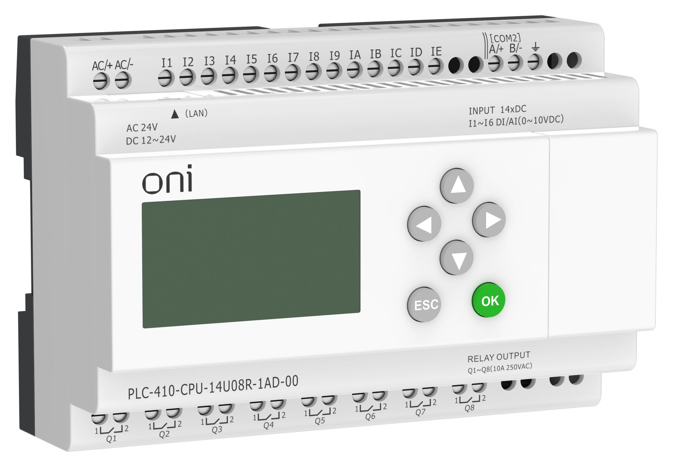 ПЛК 410 Модуль ЦПУ 8 DI 6 UI (0-10 В/DI) 8 RO 12В-24В DC или 24В AC с Ethernet портом с экраном